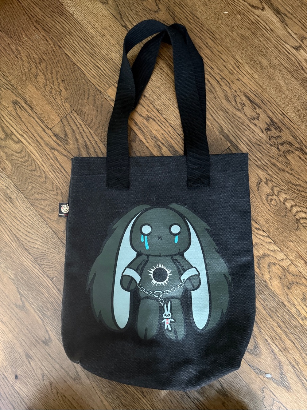 Plushie Dreadfuls PTSD Bunny Black Tote Bag Crying Bunny Red Mask